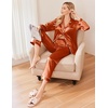 Ekouaer Women Satin Pajamas Set Classic Button Down Long Pjs Set(Caramel 02)