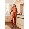 Ekouaer Women Satin Pajamas Set Classic Button Down Long Pjs Set(Caramel 02)