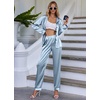 Ekouaer Women Satin Pajamas Set Classic Button Down Long Pjs Set(Clear Blue 02)