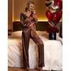 Ekouaer Women Satin Pajamas Set Classic Button Down Long Pjs Set(Deep Brown 02)