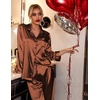 Ekouaer Women Satin Pajamas Set Classic Button Down Long Pjs Set(Deep Brown 02)