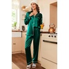 Ekouaer Women Satin Pajamas Set Classic Button Down Long Pjs Set(Deep Green 02)