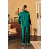 Ekouaer Women Satin Pajamas Set Classic Button Down Long Pjs Set(Deep Green 02)