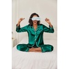 Ekouaer Women Satin Pajamas Set Classic Button Down Long Pjs Set(Deep Green 02)
