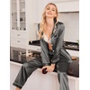 Ekouaer Women Satin Pajamas Set Classic Button Down Long Pjs Set(Deep Grey 02)