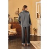 Ekouaer Women Satin Pajamas Set Classic Button Down Long Pjs Set(Deep Grey 02)