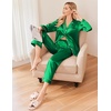 Ekouaer Women Satin Pajamas Set Classic Button Down Long Pjs Set(Green 02)