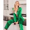 Ekouaer Women Satin Pajamas Set Classic Button Down Long Pjs Set(Green 02)