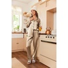 Ekouaer Women Satin Pajamas Set Classic Button Down Long Pjs Set(Khaki 02)
