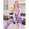 Ekouaer Women Satin Pajamas Set Classic Button Down Long Pjs Set(Lavender 02)