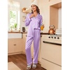 Ekouaer Women Satin Pajamas Set Classic Button Down Long Pjs Set(Lavender 02)