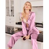 Ekouaer Women Satin Pajamas Set Classic Button Down Long Pjs Set(Lotus Color 02)