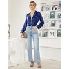 Ekouaer Women Satin Pajamas Set Classic Button Down Long Pjs Set(Navy Blue 02)