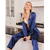 Ekouaer Women Satin Pajamas Set Classic Button Down Long Pjs Set(Navy Blue 02)