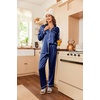 Ekouaer Women Satin Pajamas Set Classic Button Down Long Pjs Set(Navy Blue 02)