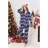 Ekouaer Women Satin Pajamas Set Classic Button Down Long Pjs Set(Navy Blue Christmas 02)