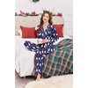 Ekouaer Women Satin Pajamas Set Classic Button Down Long Pjs Set(Navy Blue Christmas 02)