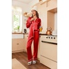 Ekouaer Women Satin Pajamas Set Classic Button Down Long Pjs Set(Red 02)