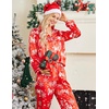 Ekouaer Women Satin Pajamas Set Classic Button Down Long Pjs Set(Red Alphabet Christmas 02)