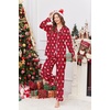 Ekouaer Women Satin Pajamas Set Classic Button Down Long Pjs Set(Red Christmas Teddy 02)