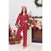 Ekouaer Women Satin Pajamas Set Classic Button Down Long Pjs Set(Red Christmas Teddy 02)