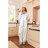 Ekouaer Women Satin Pajamas Set Classic Button Down Long Pjs Set(White 02)
