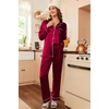 Ekouaer Women Satin Pajamas Set Classic Button Down Long Pjs Set(Wine Red 02)