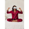Ekouaer Women Satin Pajamas Set Classic Button Down Long Pjs Set(Wine Red 02)