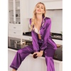Ekouaer Women Satin Pajamas Set Classic Button Down Long Pjs Set(Wineberry 02)
