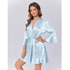 Ekouaer Women’s Satin Robe Short Ruffle Hem Silky Robes Lightweight Kimono Brides Bathrobes Sleepwear XS-XXL(White & Blue Leopard)