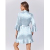 Ekouaer Women’s Satin Robe Short Ruffle Hem Silky Robes Lightweight Kimono Brides Bathrobes Sleepwear XS-XXL(White & Blue Leopard)