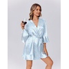 Ekouaer Women’s Satin Robe Short Ruffle Hem Silky Robes Lightweight Kimono Brides Bathrobes Sleepwear XS-XXL(White & Blue Leopard)