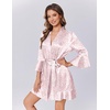 Ekouaer Women’s Satin Robe Short Ruffle Hem Silky Robes Lightweight Kimono Brides Bathrobes Sleepwear XS-XXL(White & Pink Leopard)