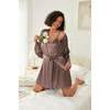 Ekouaer Women’s Silk Robe Set V-neck 2 Piece Bridal Party Robes and Satin Bathrobe Set with Pockets(Brown)