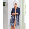 Ekouaer Zipper Robes for Women 3/4 Sleeve Housecoats Knee Length Bathrobe Lightweight Nightgown with Pockets S-3XL(Blue Floral)