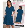 Ekouaer Zipper Robes for Women Short Knit Bathrobes Lightweight Knee Length Housecoat with Pockets Nightgown S-3XL(Dog Footprints)