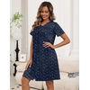 Ekouaer Zipper Robes for Women Short Knit Bathrobes Lightweight Knee Length Housecoat with Pockets Nightgown S-3XL(Navy Blue Star)