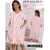 Ekouaer Zipper Robes for Women Short Knit Bathrobes Lightweight Knee Length Housecoat with Pockets Nightgown S-3XL(Pink Stripe)