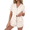Ekouaer Pajamas Set for Women Button Down Pjs Lounge Sets Ruffle Short Sleeve Sleepwear Cute Loungewear(Beige Cherry)