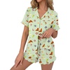 Ekouaer Pajamas Set for Women Button Down Pjs Lounge Sets Ruffle Short Sleeve Sleepwear Cute Loungewear(Green Fruits)