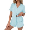 Ekouaer Pajamas Set for Women Button Down Pjs Lounge Sets Ruffle Short Sleeve Sleepwear Cute Loungewear(Ice Blue)