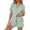 Ekouaer Pajamas Set for Women Button Down Pjs Lounge Sets Ruffle Short Sleeve Sleepwear Cute Loungewear(Light Green)