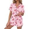 Ekouaer Pajamas Set for Women Button Down Pjs Lounge Sets Ruffle Short Sleeve Sleepwear Cute Loungewear(Pink With Red Bow)