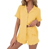 Ekouaer Pajamas Set for Women Button Down Pjs Lounge Sets Ruffle Short Sleeve Sleepwear Cute Loungewear(Yellow)