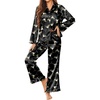 Ekouaer Silk Satin Pajamas Set Womens Long Sleepwear Button Down 2 Piece Classic Soft Loungewear Pjs Set(Black Martini Drinks)
