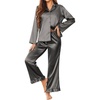 Ekouaer Silk Satin Pajamas Set Womens Long Sleepwear Button Down 2 Piece Classic Soft Loungewear Pjs Set(Deep Grey)