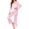 Ekouaer Silk Satin Pajamas Set Womens Long Sleepwear Button Down 2 Piece Classic Soft Loungewear Pjs Set(Pink Striped)
