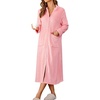 Ekouaer Women Zipper Robe Fleece Long Sleeves Bathrobe Sleepwear Warm Soft Housecoat with Pockets Zip Up House Dresses(Pink)