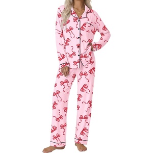 Ekouaer Pajamas Women’s Long Sleeve Sleepwear Soft Button Down Loungewear Pjs Lounge Set Nightwear XS-XXL(Bow Knot Pink Red)