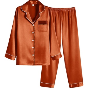 Ekouaer Women Satin Pajamas Set Classic Button Down Long Pjs Set(Caramel 02)